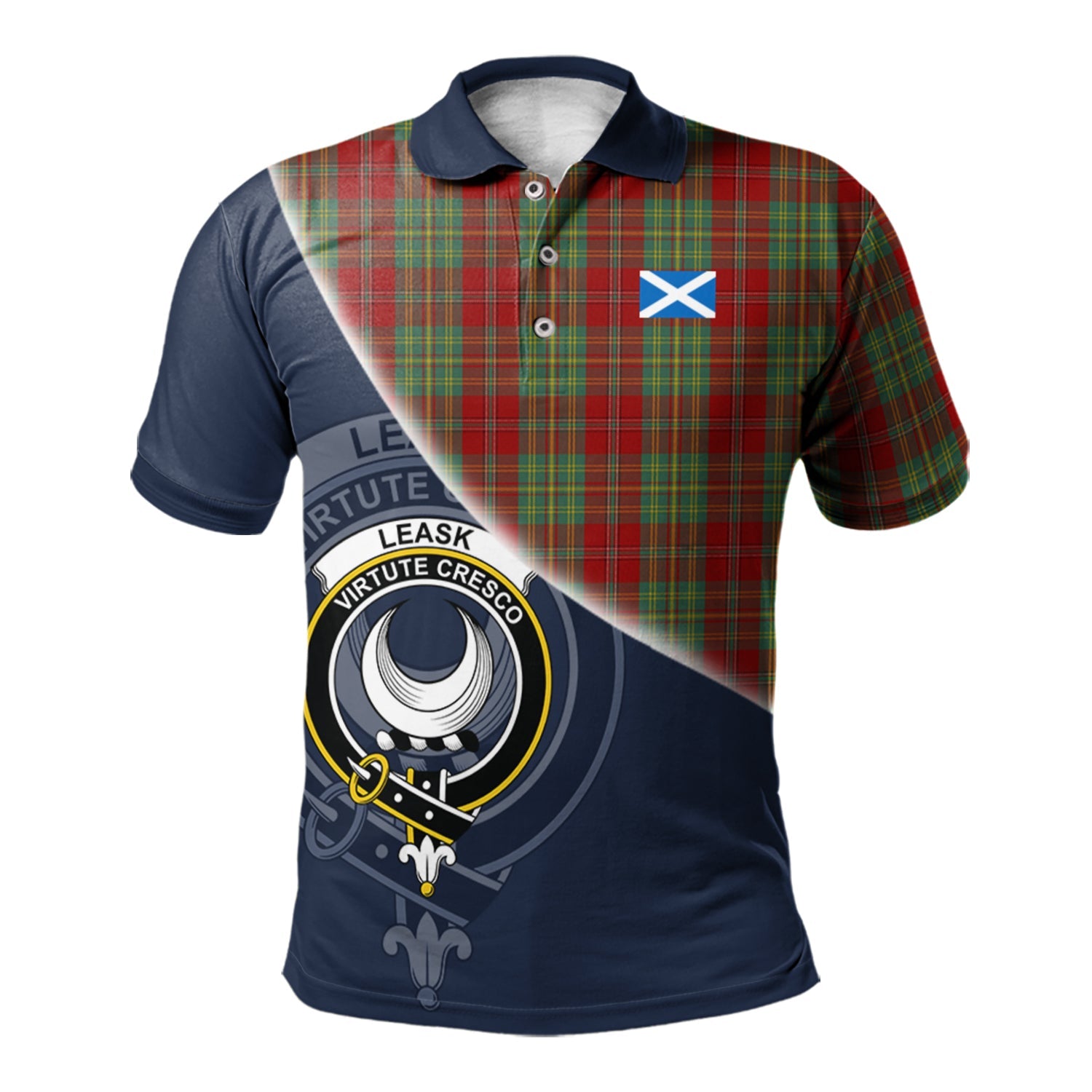 scottish-leask-clan-crest-tartan-scotland-flag-half-style-polo-shirt