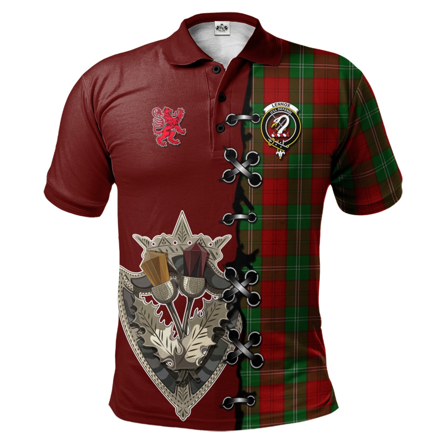 scottish-lennox-clan-crest-tartan-lion-rampant-and-celtic-thistle-polo-shirt