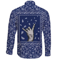 Long Sleeve Button Shirt Blue Bandana NO.1 LT8 - Wonder Print Shop