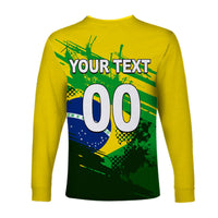 (Custom Personalised And Number) Brazil World Cup Soccer Long Sleeve Shirt LT6 - Wonder Print Shop