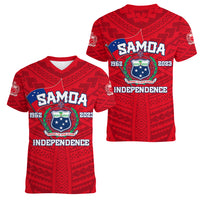 Samoa Independence Women V Neck T Shirt 2023 Red Style LT6 - Wonder Print Shop