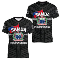 Samoa Independence Women V Neck T Shirt 2023 Black Style LT6 - Wonder Print Shop