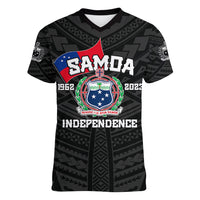 Samoa Independence Women V Neck T Shirt 2023 Black Style LT6 - Wonder Print Shop