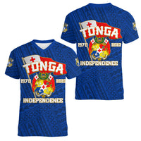 Tonga Independence Women V Neck T Shirt 2023 Blue Style LT6 - Wonder Print Shop