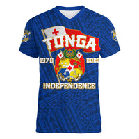 Tonga Independence Women V Neck T Shirt 2023 Blue Style LT6 - Wonder Print Shop