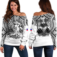 (Custom Personalised) Haiti Off Shoulder Sweater Polynesian Neg Maron White Style LT6 - Wonder Print Shop