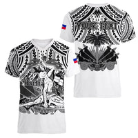 (Custom Personalised) Haiti Women V Neck T Shirt Polynesian Neg Maron White Style LT6 - Wonder Print Shop