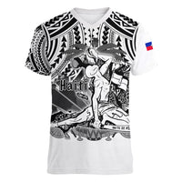 (Custom Personalised) Haiti Women V Neck T Shirt Polynesian Neg Maron White Style LT6 - Wonder Print Shop