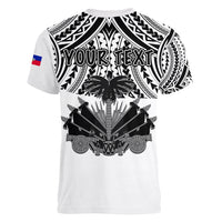 (Custom Personalised) Haiti Women V Neck T Shirt Polynesian Neg Maron White Style LT6 - Wonder Print Shop