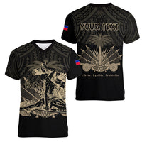 (Custom Personalised) Haiti Women V Neck T Shirt Polynesian Neg Maron Black Style LT6 - Wonder Print Shop