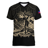 (Custom Personalised) Haiti Women V Neck T Shirt Polynesian Neg Maron Black Style LT6 - Wonder Print Shop