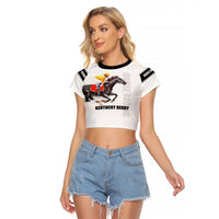 Kentucky Horse Racing Raglan Cropped T Shirt Sporty Style White LT6 - Wonder Print Shop