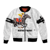 Kentucky Horse Racing Sleeve Zip Bomber Jacket Sporty Style White LT6 - Wonder Print Shop