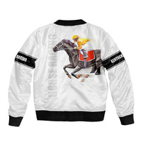 Kentucky Horse Racing Sleeve Zip Bomber Jacket Sporty Style White LT6 - Wonder Print Shop
