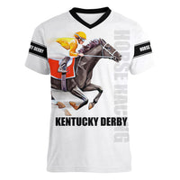 Kentucky Horse Racing Women V Neck T Shirt Sporty Style White LT6 - Wonder Print Shop