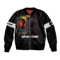 Kentucky Horse Racing Sleeve Zip Bomber Jacket Sporty Style Black LT6 - Wonder Print Shop