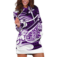 Polynesian Tribal Hoodie Dress Purple LT6 - Wonder Print Shop