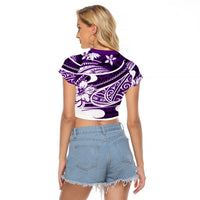Polynesian Tribal Raglan Cropped T Shirt Purple LT6 - Wonder Print Shop