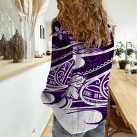 Polynesian Tribal Women Casual Shirt Purple LT6 - Wonder Print Shop