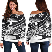 Polynesian Tribal Off Shoulder Sweater Black LT6 - Wonder Print Shop