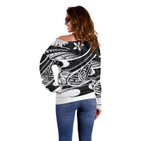 Polynesian Tribal Off Shoulder Sweater Black LT6 - Wonder Print Shop