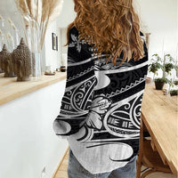 Polynesian Tribal Women Casual Shirt Black LT6 - Wonder Print Shop