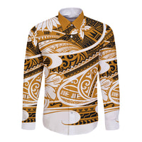 Polynesian Tribal Long Sleeve Button Shirt Gold LT6 - Wonder Print Shop