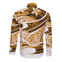 Polynesian Tribal Long Sleeve Button Shirt Gold LT6 - Wonder Print Shop