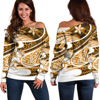 Polynesian Tribal Off Shoulder Sweater Gold LT6 - Wonder Print Shop