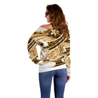 Polynesian Tribal Off Shoulder Sweater Gold LT6 - Wonder Print Shop