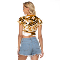 Polynesian Tribal Raglan Cropped T Shirt Gold LT6 - Wonder Print Shop
