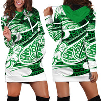 Polynesian Tribal Hoodie Dress Green LT6 - Wonder Print Shop