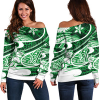 Polynesian Tribal Off Shoulder Sweater Green LT6 - Wonder Print Shop