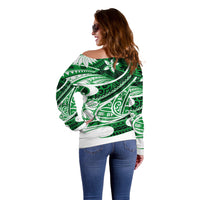 Polynesian Tribal Off Shoulder Sweater Green LT6 - Wonder Print Shop
