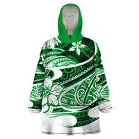 Polynesian Tribal Wearable Blanket Hoodie Green LT6 - Wonder Print Shop