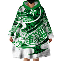 Polynesian Tribal Wearable Blanket Hoodie Green LT6 - Wonder Print Shop
