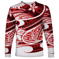 Polynesian Tribal Long Sleeve Shirt Red LT6 - Wonder Print Shop