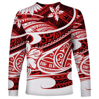 Polynesian Tribal Long Sleeve Shirt Red LT6 - Wonder Print Shop