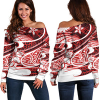 Polynesian Tribal Off Shoulder Sweater Red LT6 - Wonder Print Shop