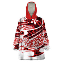 Polynesian Tribal Wearable Blanket Hoodie Red LT6 - Wonder Print Shop