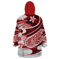 Polynesian Tribal Wearable Blanket Hoodie Red LT6 - Wonder Print Shop