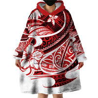 Polynesian Tribal Wearable Blanket Hoodie Red LT6 - Wonder Print Shop
