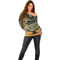 Polynesian Tribal Off Shoulder Sweater LT6 - Wonder Print Shop