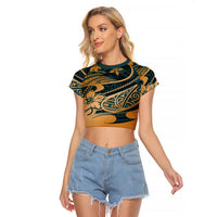 Polynesian Tribal Raglan Cropped T Shirt LT6 - Wonder Print Shop