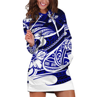 Polynesian Tribal Hoodie Dress Blue LT6 - Wonder Print Shop