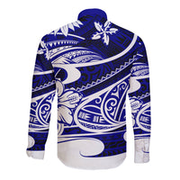 Polynesian Tribal Long Sleeve Button Shirt Blue LT6 - Wonder Print Shop