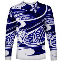 Polynesian Tribal Long Sleeve Shirt Blue LT6 - Wonder Print Shop