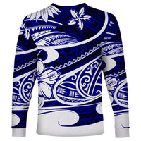 Polynesian Tribal Long Sleeve Shirt Blue LT6 - Wonder Print Shop