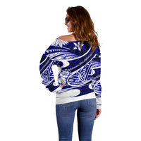 Polynesian Tribal Off Shoulder Sweater Blue LT6 - Wonder Print Shop
