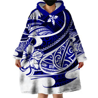 Polynesian Tribal Wearable Blanket Hoodie Blue LT6 - Wonder Print Shop